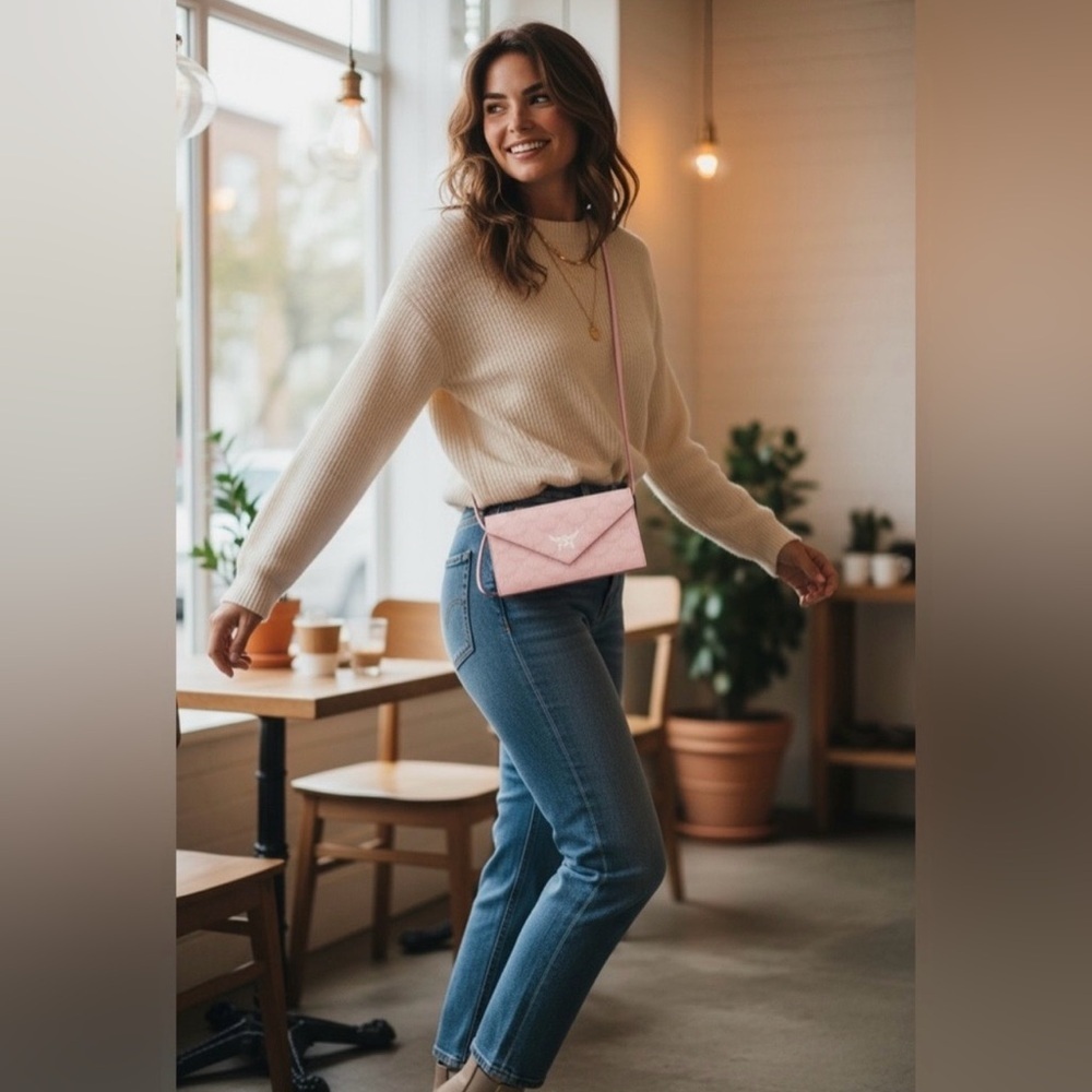 Himmel Lauretos Pink Monogram Wallet on Strap Crossbody - Picture 6 of 6